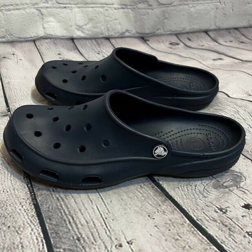 Women's Crocs Navy Blue Clogs Slides Mules No Strap Size 10 Strapless